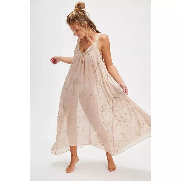 Intimately Free People A Little Shine Maxi Slip Dress Sheer Beaded XS NEW 277843 - Picture 1 of 8